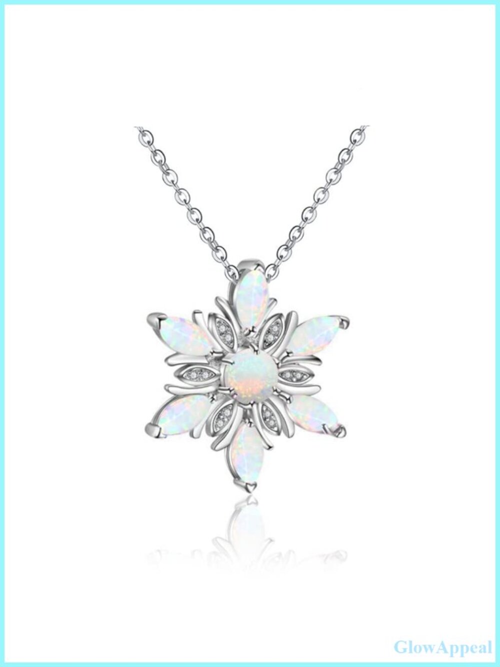 Opal Snowflake Pendant Necklace Cubic Zirconia Lobster Clasp Adjustable Chain